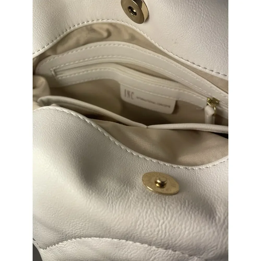 INC International Concepts White Top Handle Bag Gold Hardware Zipper Pockets